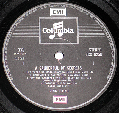 PINK FLOYD - Saucerful of Secrets (Gt Britain SCX 6258) record label